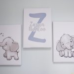 Canvas Simple Blue Monochrome Ellie Elephant Set
