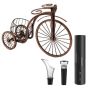 Bicycle Wine Rack With Wine Opener Pourer & Vacuum Stopper Set