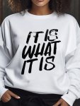 Festive Fall winter Women's Sweatshirt: Casual Letter Print Polyester Blend Ribbed Crew Neck
