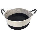 Woven Basket With Leather Handles White And Black 60CM