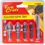 Countersink Bit Set 5P 8 12 16 19 & Holder Brits Brothers