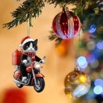 Classic Acrylic Cat On Motorcycle Christmas Pendant Versatile Hanging Decoration For Festive Season Charming Animal-themed 2D Or