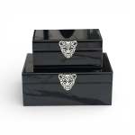 2 Piece Leopard Jewellery Box Set Black