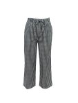 Solid Color Striped Straight Leg Pants Casual Drawstring Waist Loose Pants For Spring & Summer Women's Clothing