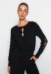 Cutout Pearl Detail Sweater - Black