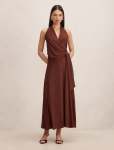 Aaliyah Wrap Halter Midi Dress - 16 Dark Chocolate Truffle