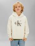 Calvin Klein Boys Light Monologo Hoodie In Beige - Beige 16