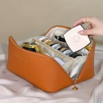 Fashion Pu Pillow Cosmetic Bag Portable Travel Storage Bag Handbag Large Capacity Toiletry Bag Partition Classification Maternal