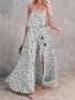 Allover Print Split Tube Dress Vacation Ruffle Strapless Maxi Dress For Beach Party Women's Clothing