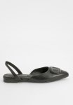 Trim Detail Slingback Pointed Flats - Black