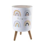 Jbnjankdav Small Trash Can With Lid Collection Cartoon Hand Drawn Pastel Boho Rainbow Graphic For Baby Garbage Bin Pet Proof Was