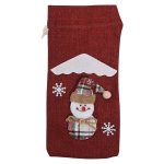 Hessian Fabric Gift Bag Snowman Red