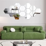 12PCS Silver/acrylic Mirror Wall Stickers Hexagonal Mirror Wall Stickers Diy Removable 3D Geometric Hexagonal Mirror Art Setting