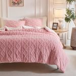 Joyreap 3-PIECE Fluffy Faux Fur Sherpa Comforter Set Pink King Size Luxury Tufted Bedding Comforter Set All Season Soft N Cozy P