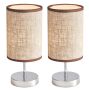 Bright Star Lighting Elegant Chrome Bedside Lamps With Light Brown Fabric Shades