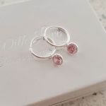Chelsea 925 Sterling Silver Cz Crystal Hoop Earrings 12MM - Pink Cz