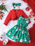 3PSC Christmas Outfit Dress Headband And Long Sleeve Ruffle Top