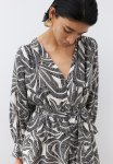 Tie-belt Dress - White black Patterned