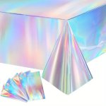 1PC Disposable Iridescent Plastic Tablecloths Waterproof Rainbow Laser Disposable Table Covers For Christmas Disco Birthday Part