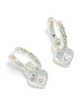 Silver Diamante Heart Drop Huggie Earrings