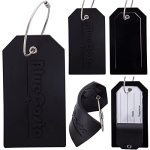 Bluecosto - Luggage Tags - Large Black 5 Pk - Pvc Suitcase Tags W privacy Cover & Stainless Steel Wire Loops - Personalized Bagg