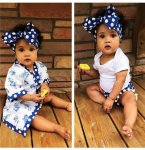 Royal Blue Floral Kimono With Bloomer And Headband