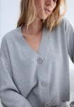 Fine-knit Cardigan - Light Grey Marl