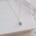 Albie 925 Sterling Silver Pear Necklace Genuine Amazonite 5X7MM 45CM Chain