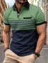 Men's Striped Short Sleeve Lapel Golf Shirts With Contrast Collar Design Casual Style Slight Stretch Regular Fit Summer Tops Summer Golf Shirts