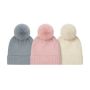 3 Pack Pom Pom Beanies - Grey Pink Cream Acrylic Winter Hats