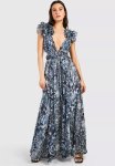 Leopard Ruffle Cut Out Maxi Dress - Blue