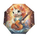 Kaaviyo Cartoon Unicorn Guitar Umbrella Windproof Automatic Foldable Umbrells Auto Open Close For Men Women Kids