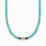 Necklace With Turquoise Beads And Tiger's Eye Beads - Silver