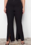 Plus Size Wide Leg Trousers With Slits - Black