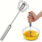 1PC Stainless Steel Semi-automatic Whisk - Hand Push Egg Beater For Baking Kitchen Gadget