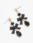 Goldair Gold Black Diamante & Bow Drop Earrings