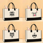 Dog Mom Print Large Capacity Casual Shoulder Bag For Men Women Grocery Storage Bag Fashionable Black White Color Blocking Tote B
