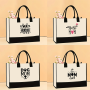 Dog Mom Print Large Capacity Casual Shoulder Bag For Men Women Grocery Storage Bag Fashionable Black White Color Blocking Tote Bag Ideal Gifts