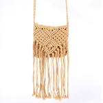 Lorelai Tan Crochet Fringe Crossbody Pouch Bag - Tan Crochet