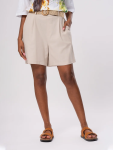 Beige Pleated Tailored Shorts - L Stone