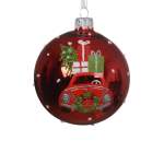 Glass Bauble With Car 8CM - Red