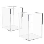 Niubee Acrylic Pen Holder 2 Pack Clear Desktop Pencil Cup Stationery Organizer For Office Desk Accessory