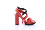 Women's Orange Leather Block Heel With A Black Leather Strap