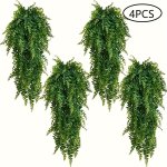 4PCS Faux Hanging Plant Fake Plants Fake Fern Wall Artificial Ivy Faux Greenery Plants For Patio Porch Indoor Outdoor Uv Resista