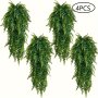 4PCS Faux Hanging Plant Fake Plants Fake Fern Wall Artificial Ivy Faux Greenery Plants For Patio Porch Indoor Outdoor Uv Resistant Plastic Plants Decor