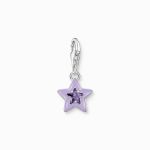 Charm Pendant - Star With Amethyst-coloured Stones And Cold Enamel Silver