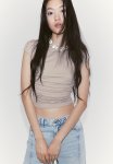 Gathered Cap-sleeved Top - Light Greige