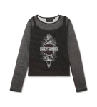 HD Womens Metallic Dagger Mesh Long Sleeve Top