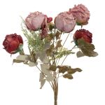 Artificial Pink Rose Bush 7 Head 42CM