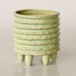 Aqua Green Ceramic Ridged Planter On Feet – 17.5X16CM